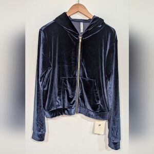 Fabletics Midnight Blue Velour Hooded Track Suit Jacket, NWT, Women's Large